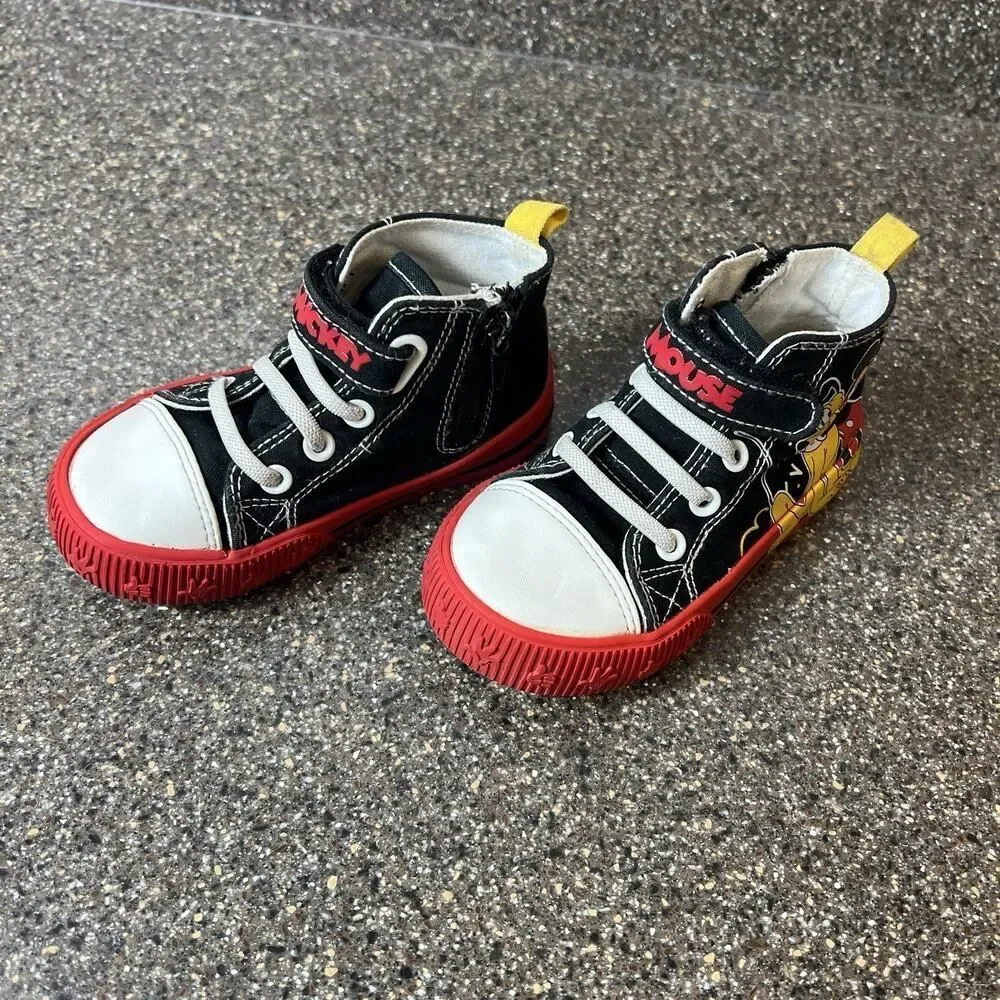 Disney Mickey Goofy Toddler Little Kids 7 Black/Red Canvas High Top Sneakers Zip